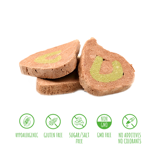 Recompense pentru câini MAVSY, parfe din carne de iepure pe un pat de spanac cu sos cremos, 50 g