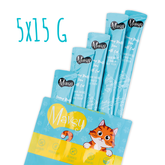 Recompense pentru pisici MAVSY, cu ton si cod, 75 g