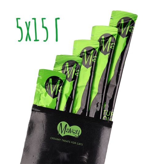 Recompense pentru pisici MAVSY, de gulas de curcan pe un pat de spanac cu aloe, 75 g