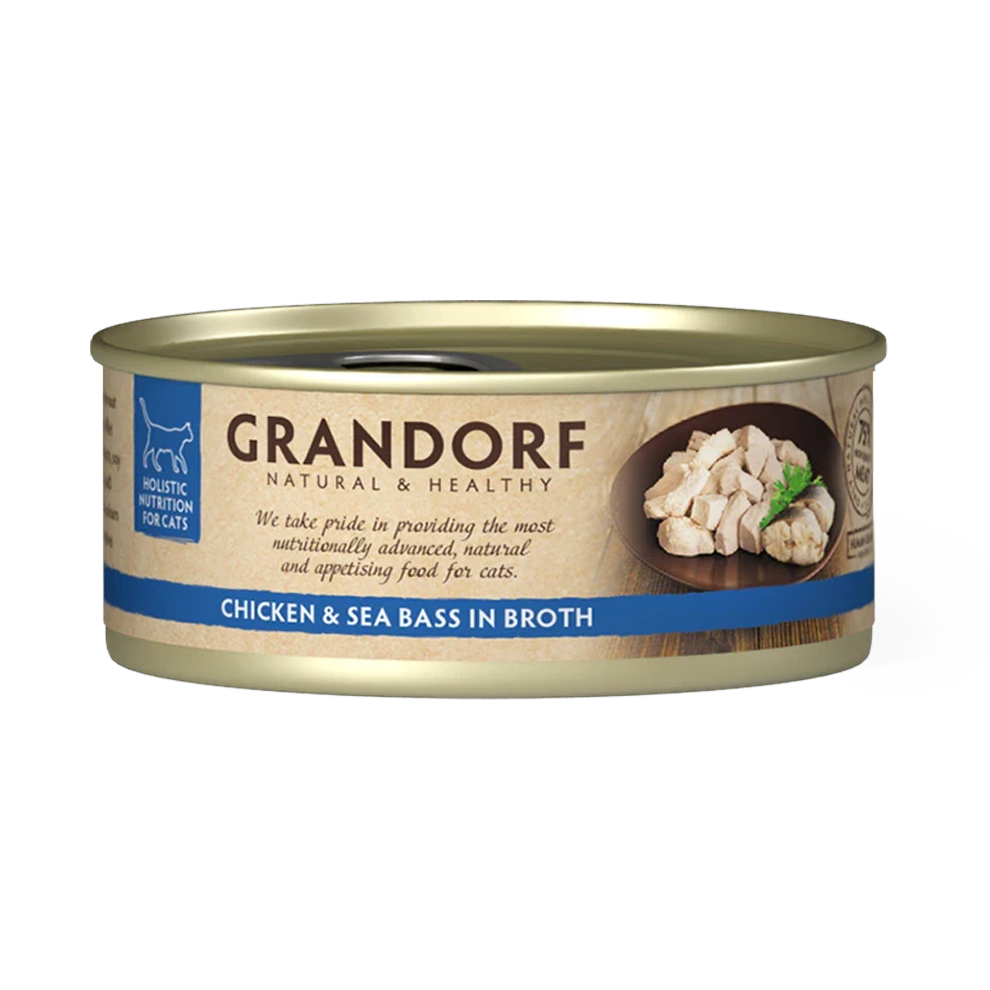Hrana umeda pentru pisici, Grandorf, Pui/biban, 70 g