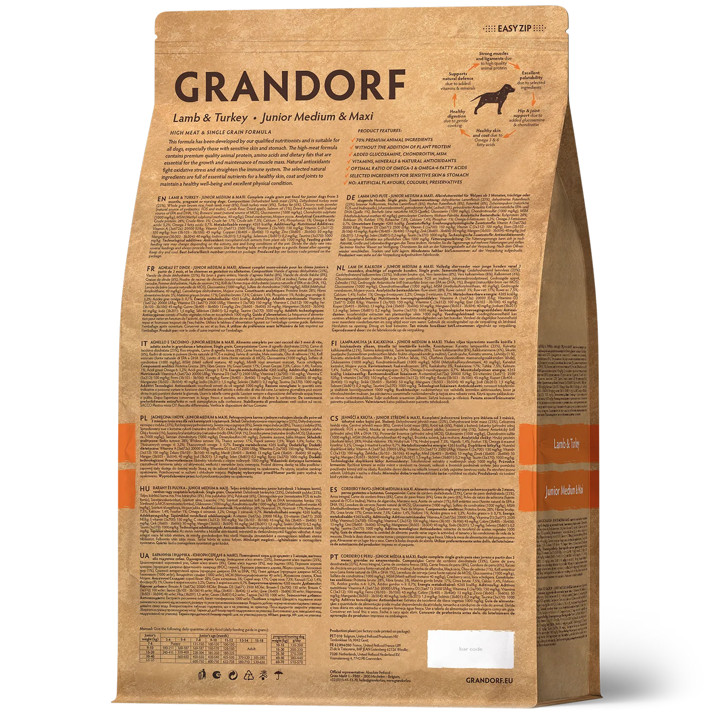 Hrana uscata pentru câini Grandorf, Miel cu Curcan, pentru juniori de rase medii si mari