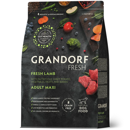 Hrana uscata pentru câini Grandorf, Carne proaspata de miel cu cartof dulce, pentru rase mari