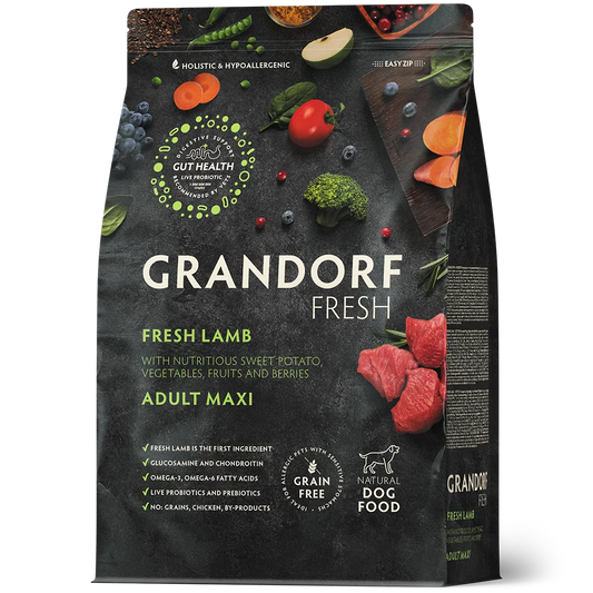 Hrana uscata pentru câini Grandorf, Carne proaspata de miel cu cartof dulce, pentru rase mari