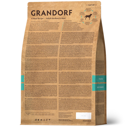 Hrana uscata pentru câini Grandorf, 4 Tipuri de Carne, pentru rase medii si mari