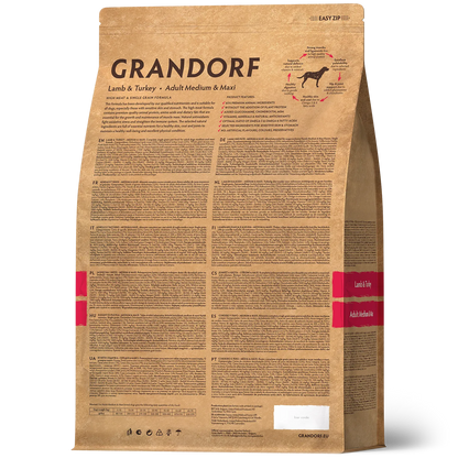 Hrana uscata pentru câini Grandorf, Miel si Curcan, pentru rase medii si mari