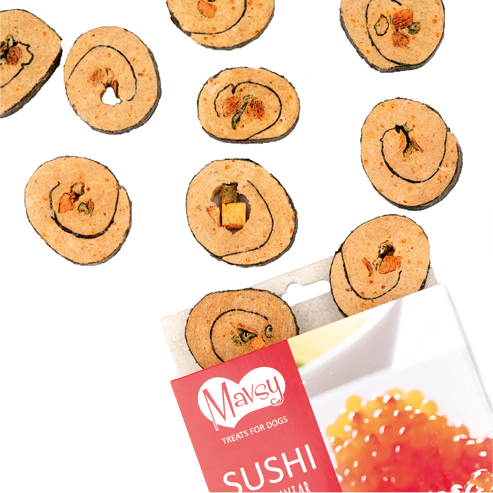 Recompense pentru câini MAVSY, sushi cu somon si icre rosii, 50 g