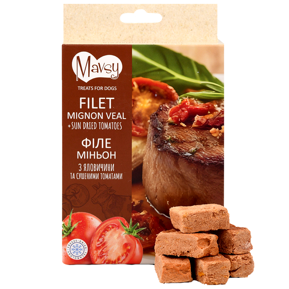 Recompense pentru câini MAVSY, filet mignon din vita cu rosii uscate, 50 g