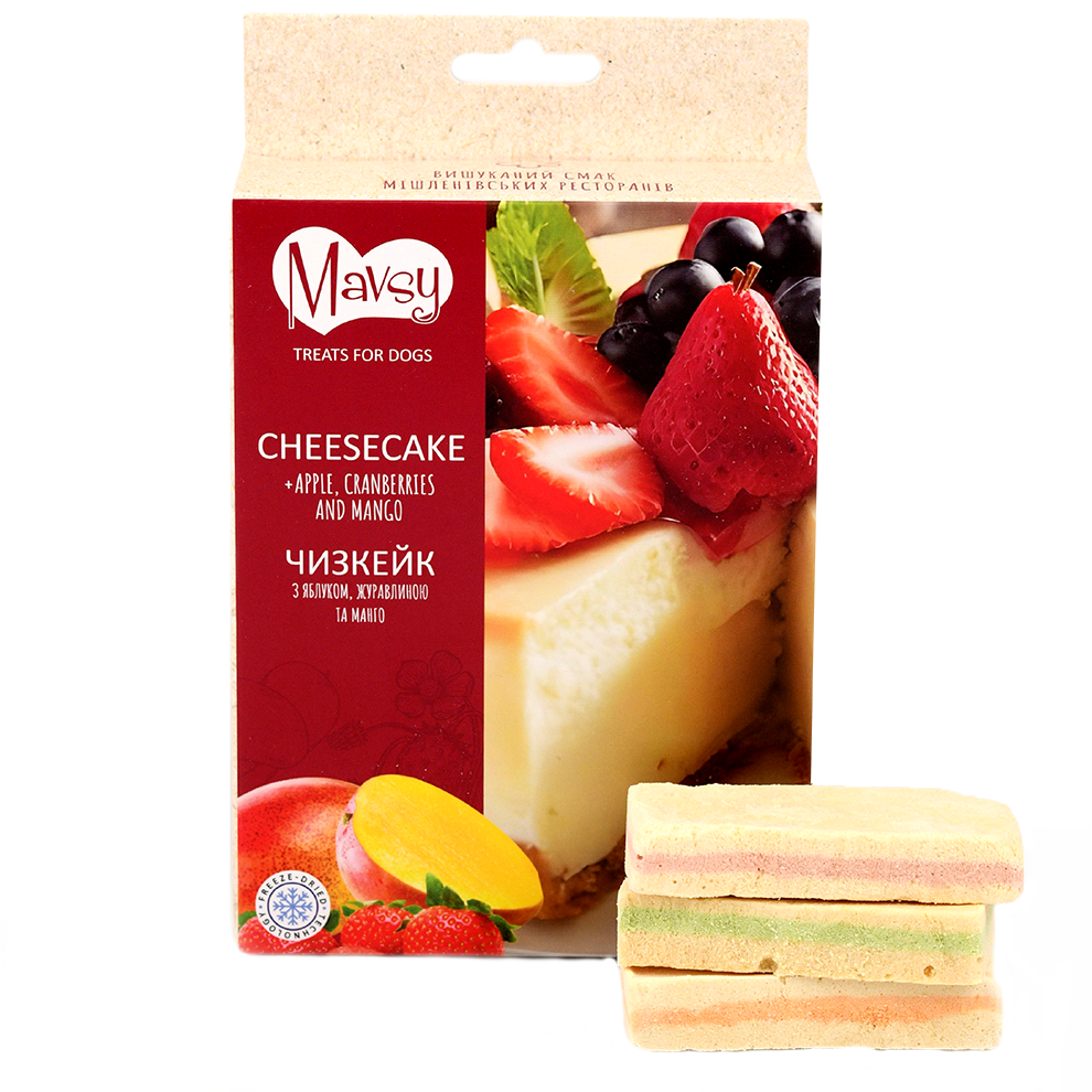 Recompense pentru câini MAVSY, cheesecake cu mar, merisoare si mango, 50 g