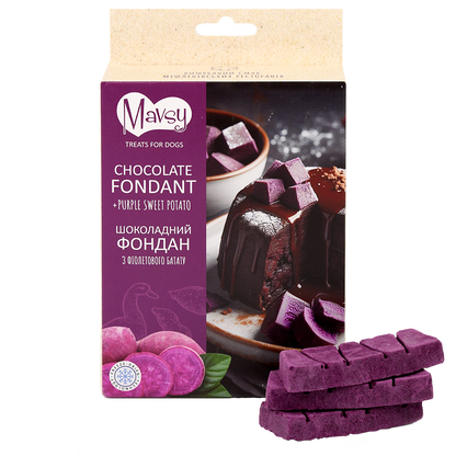 Recompense pentru câini MAVSY, fondant de ciocolata cu cartof violet, 50 g