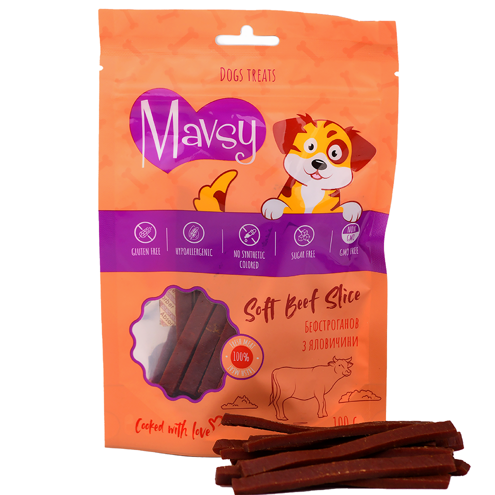 Recompense pentru câini MAVSY, slice cu vita, 100 g