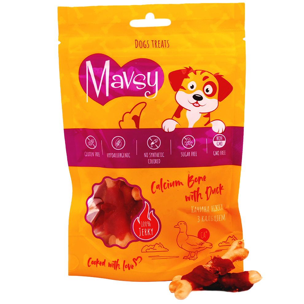 Recompense pentru câini MAVSY, ciocanel de rata cu calciu, 100 g