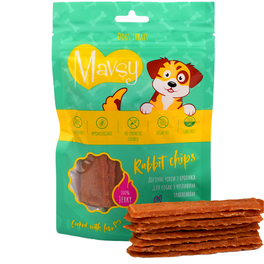 Recompense pentru caini cu digestie sensibila MAVSY, chips cu carne de iepure, 100 g