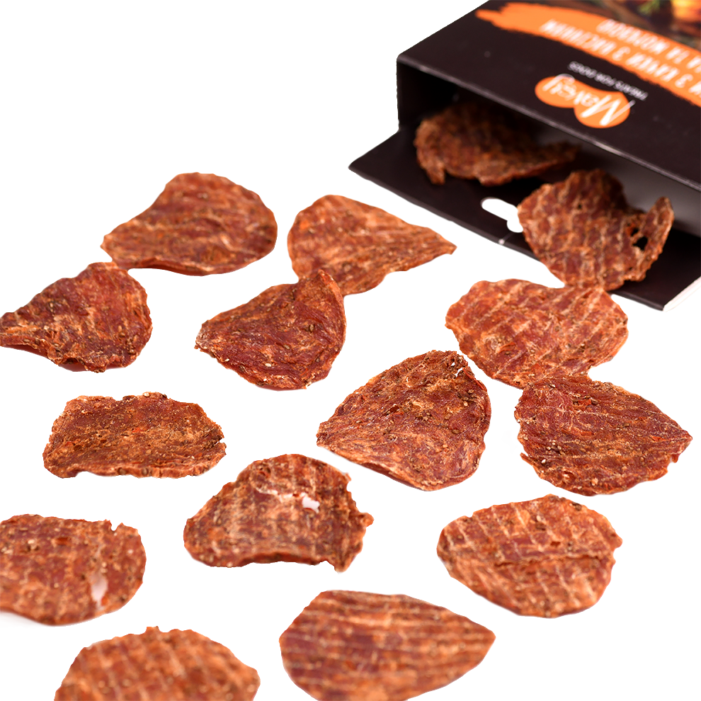 Recompense pentru câini MAVSY, chipsuri din rata cu seminte de chia si morcov, 50 g