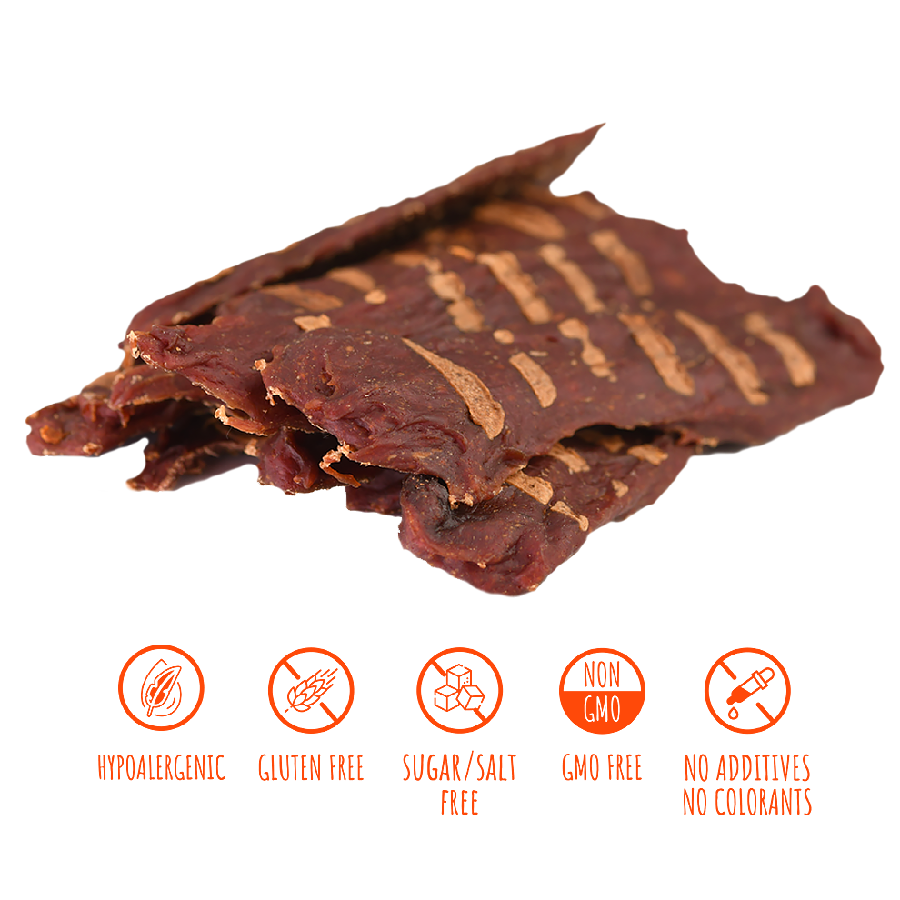 Recompense pentru câini MAVSY, steak din carne de cerb cu rosii uscate pe un pat de dovleac, 100 g