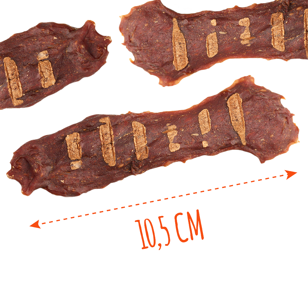 Recompense pentru câini MAVSY, steak din carne de cerb cu rosii uscate pe un pat de dovleac, 100 g