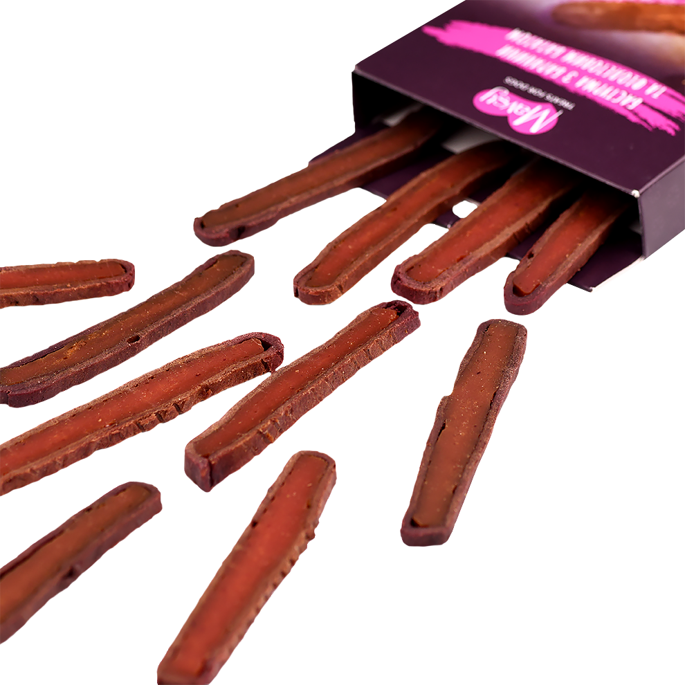 Recompense pentru câini MAVSY, basturma din carne de oaie si cartof violet, 100 g