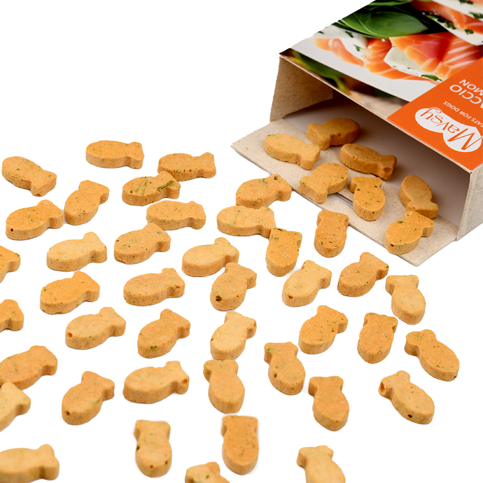 Recompense pentru câini MAVSY, carpaccio din somon cu spanac, 50 g