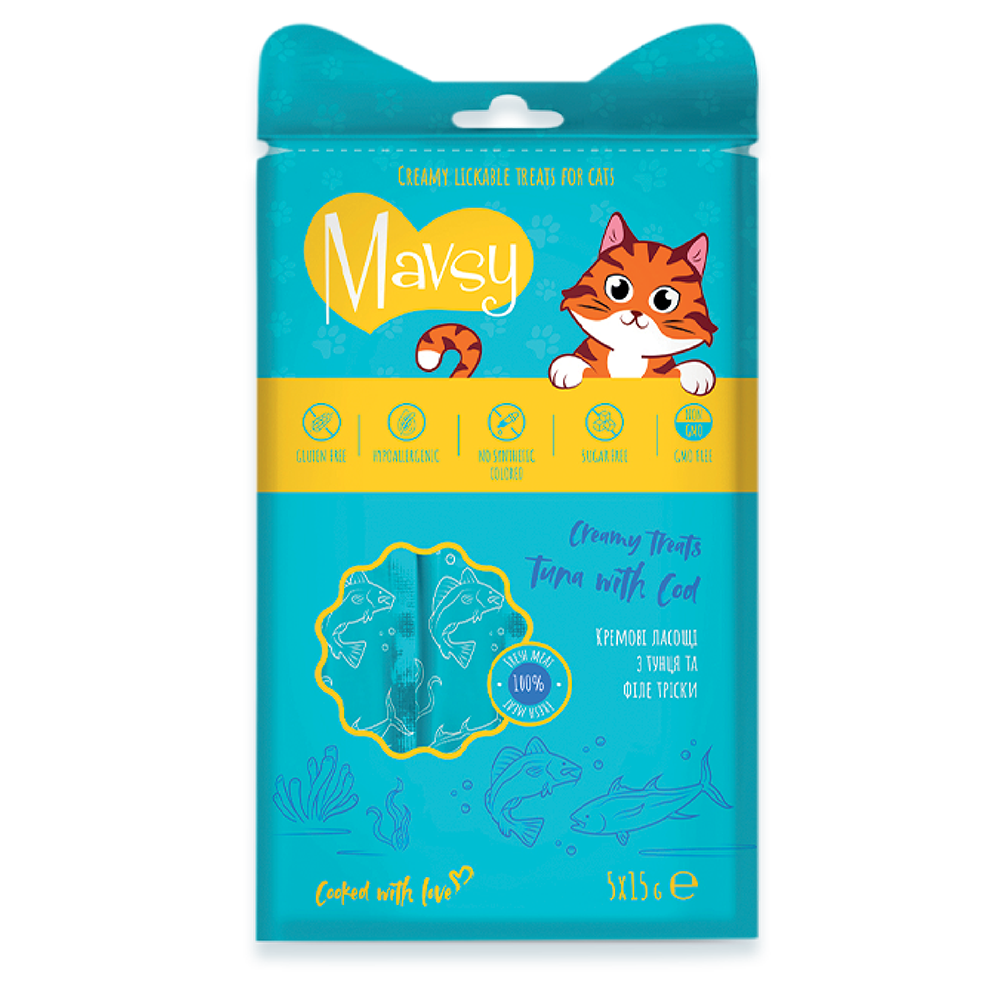 Recompense pentru pisici MAVSY, cu ton si cod, 75 g