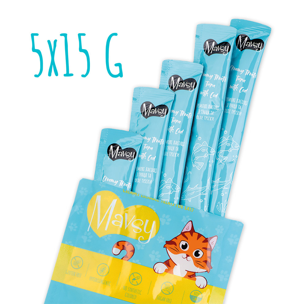 Recompense pentru pisici MAVSY, cu ton si cod, 75 g