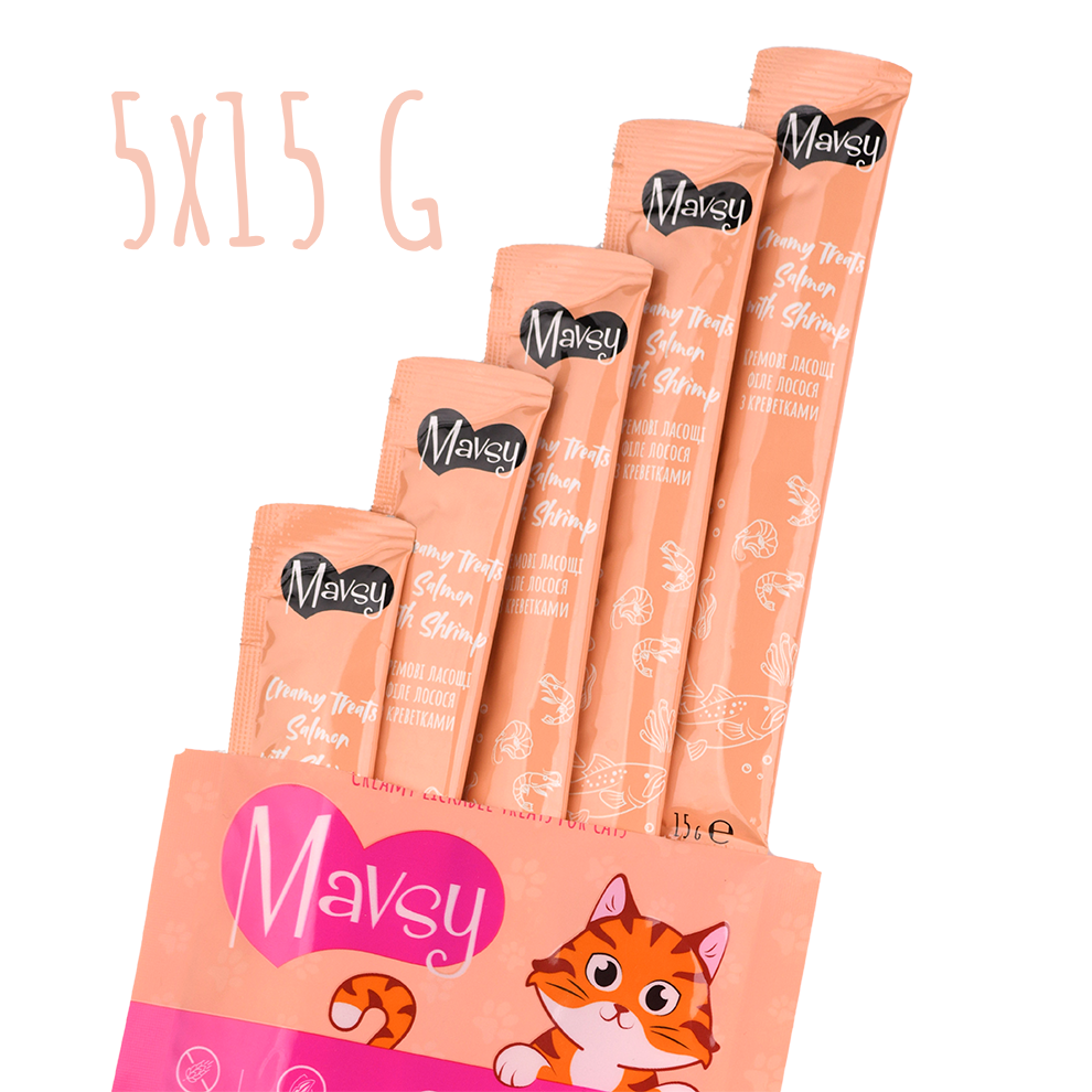 Recompense pentru pisici MAVSY, cu somon si creveti, 75 g