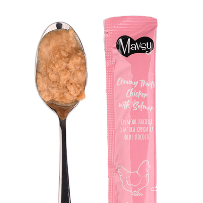 Recompense pentru pisici MAVSY, lasabile cu pui si somon, 75 g