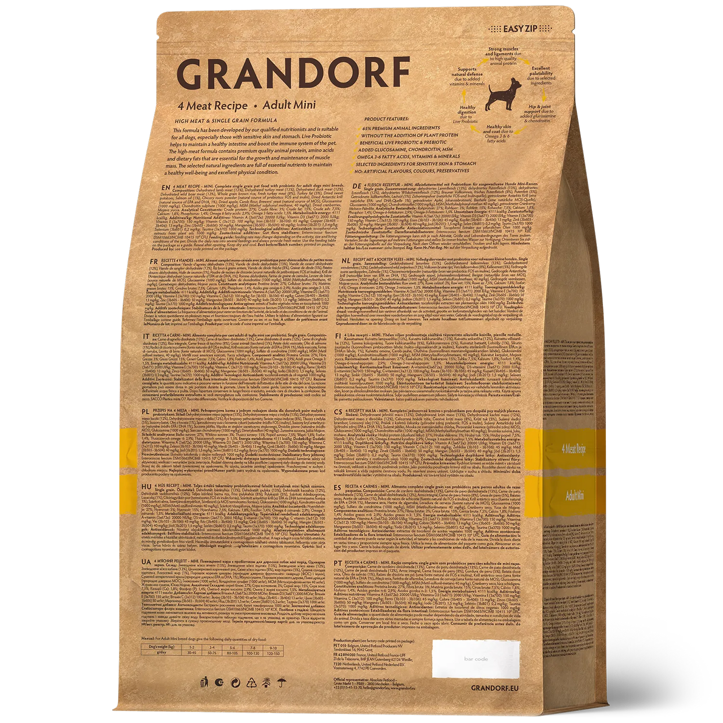 Hrana uscata pentru câini Grandorf, 4 Tipuri de Carne, pentru rase mici