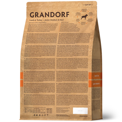Hrana uscata pentru câini Grandorf, Miel cu Curcan, pentru juniori de rase medii si mari