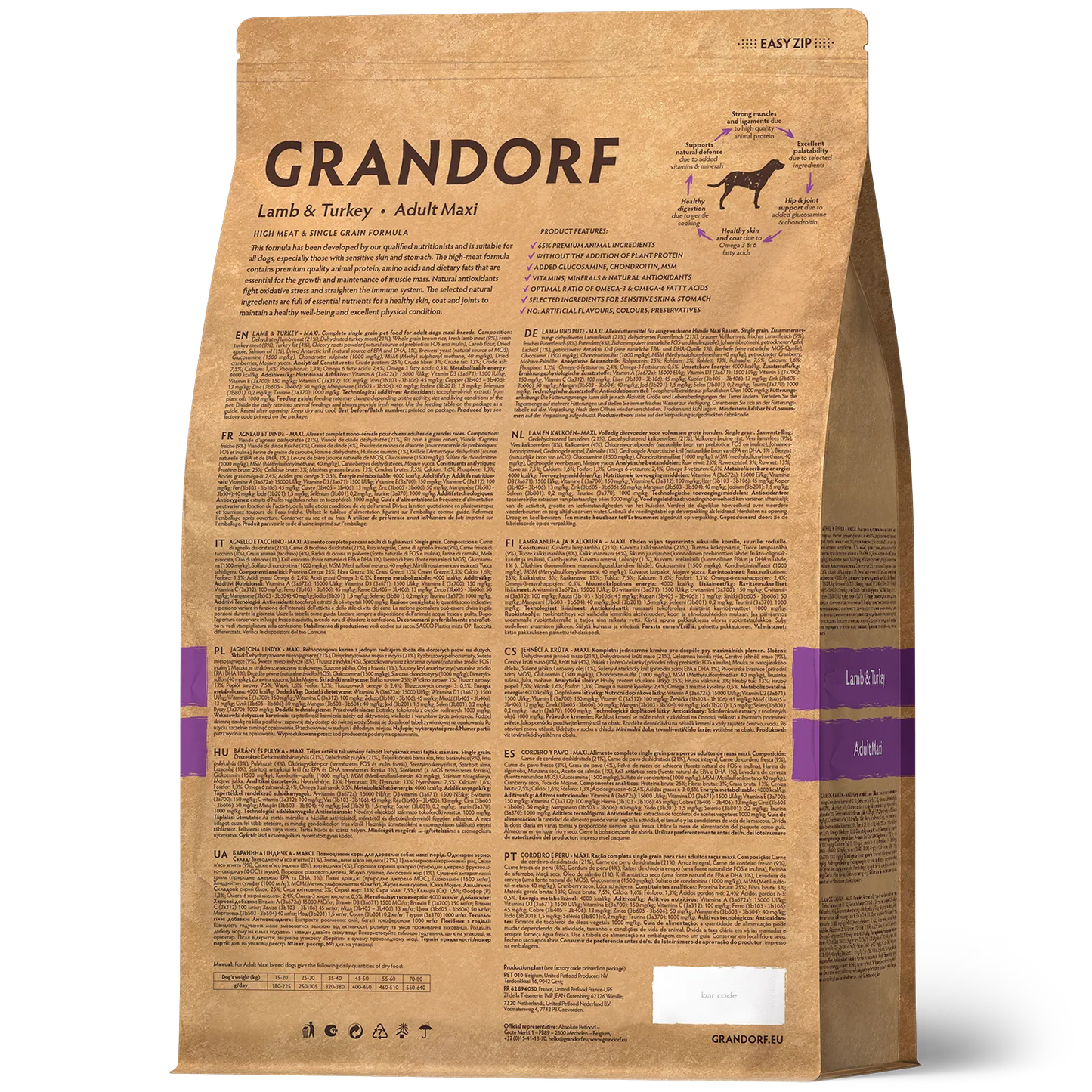 Hrana uscata pentru câini Grandorf, Miel si Curcan, pentru rase mari