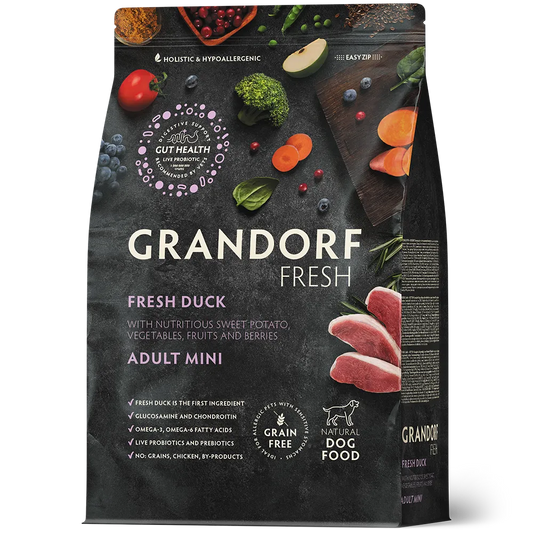 Hrana uscata pentru câini Grandorf, Carne proaspata de rata cu cartof dulce, pentru rase mici